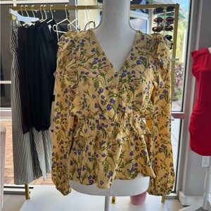 Entro Yellow Floral V-Neck Blouse